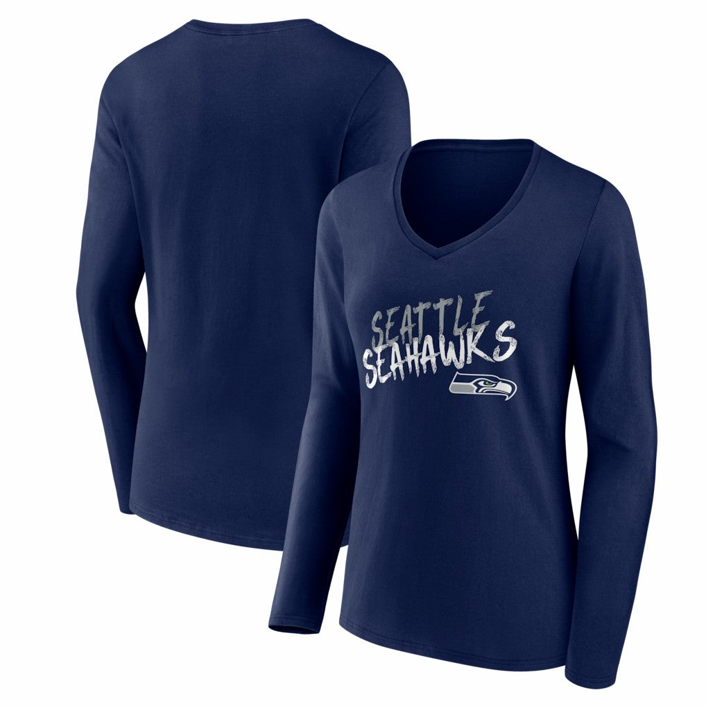 Seattle Seahawks Women's Hustle Long Sleeve V-Neck T-Shirt - College Navy T-shirts