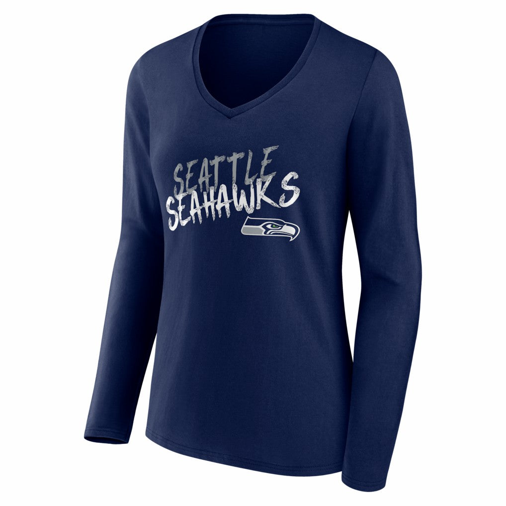 Seattle Seahawks Women's Hustle Long Sleeve V-Neck T-Shirt - College Navy T-shirts