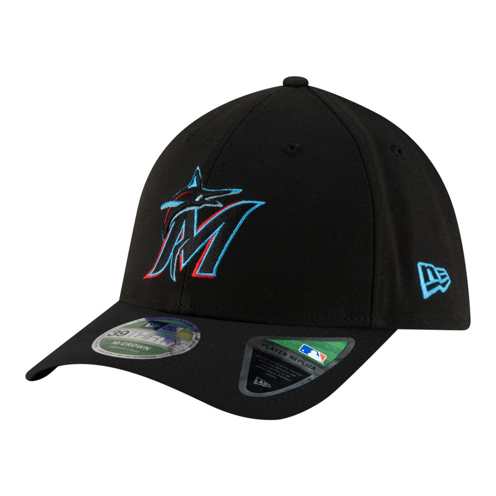 Miami Marlins New Era Player Replica 39THIRTY M-Crown Flex Hat - Black Hats