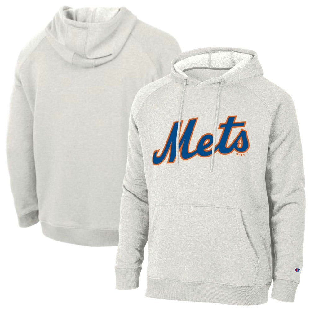 New York Mets Champion Triumph Tri-Blend Raglan Hoodie - Heathered Core Ultra Light Grey Hoodies