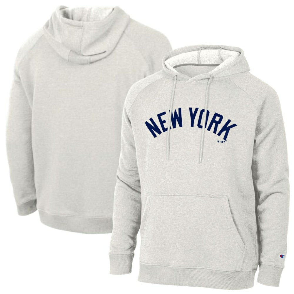 New York Yankees Champion Triumph Tri-Blend Raglan Hoodie - Heathered Core Ultra Light Grey Hoodies
