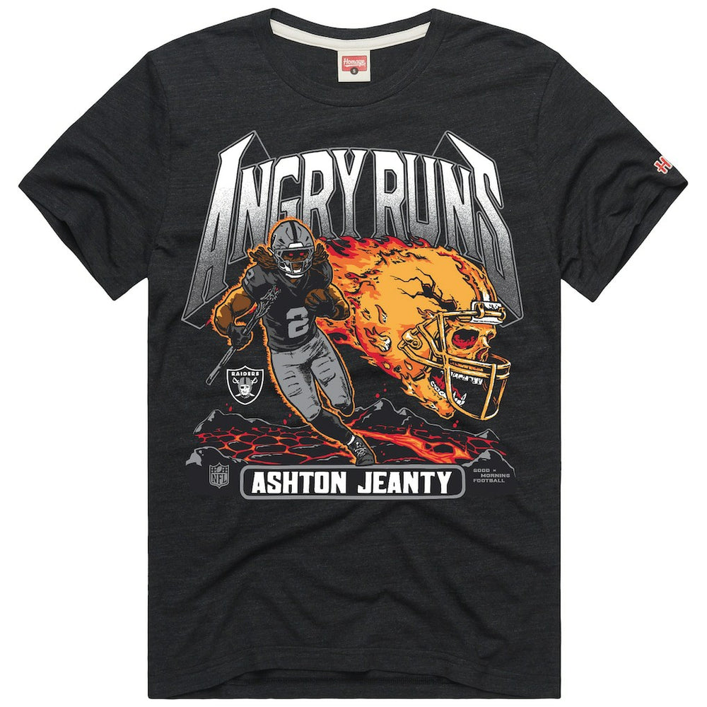 Ashton Jeanty Las Vegas Raiders Homage Unisex Angry Runs Player Graphic Tri-Blend T-Shirt - Charcoal T-shirts
