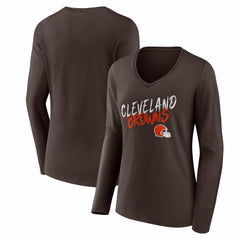 Cleveland Browns Women's Hustle Long Sleeve V-Neck T-Shirt - Brown T-shirts