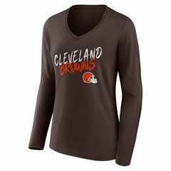 Cleveland Browns Women's Hustle Long Sleeve V-Neck T-Shirt - Brown T-shirts
