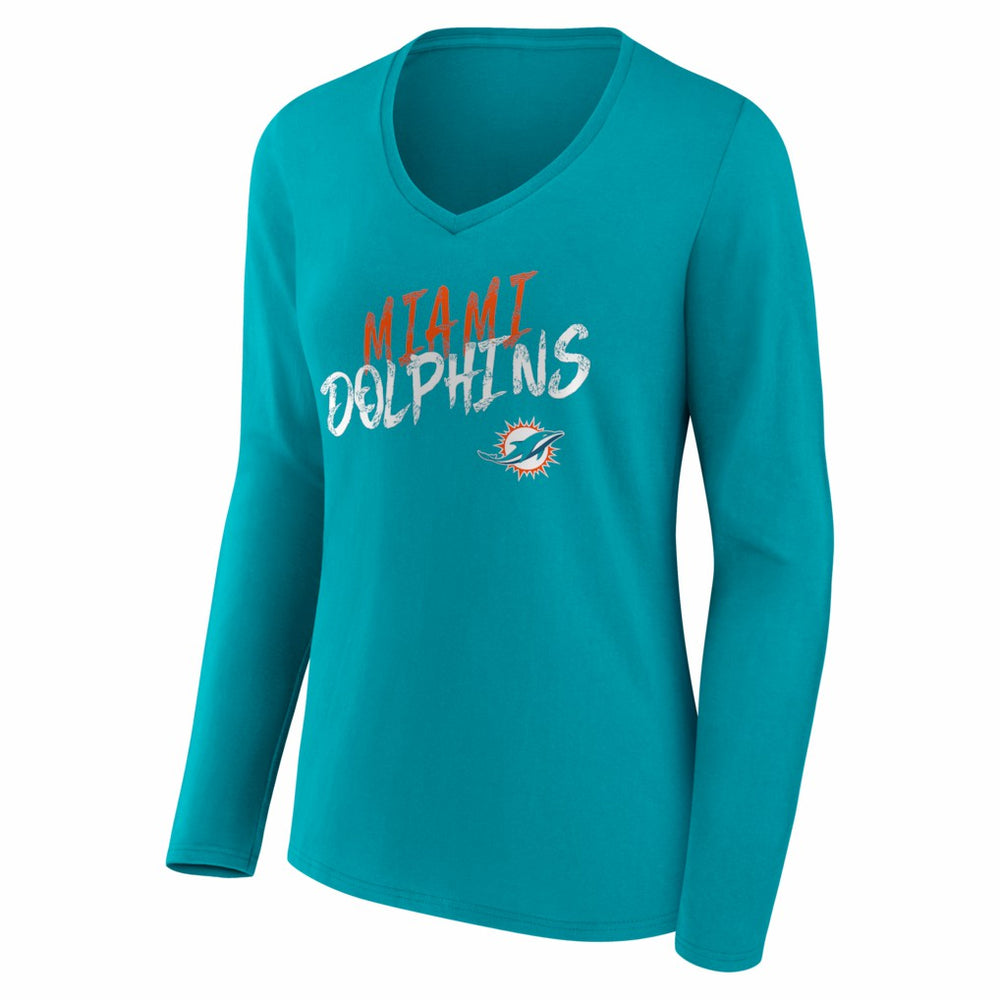 Miami Dolphins Women's Hustle Long Sleeve V-Neck T-Shirt - Aqua T-shirts