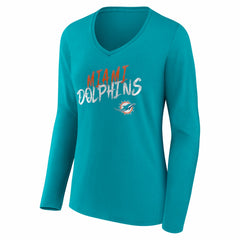Miami Dolphins Women's Hustle Long Sleeve V-Neck T-Shirt - Aqua T-shirts