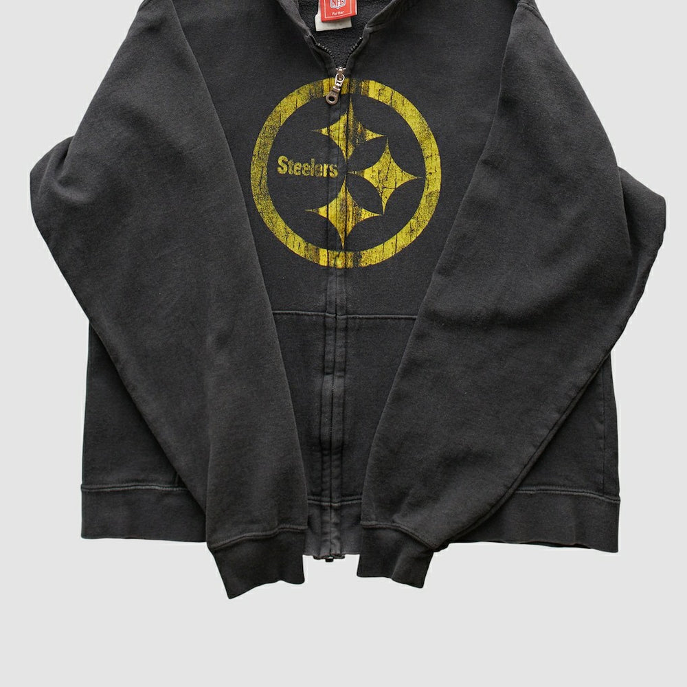 Pittsburgh Steelers NFL 2000s Hooded Full Zip Sweatshirt - Black Sweatshirts