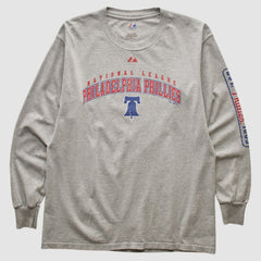 Philadelphia Phillies Majestic 2000s Long Sleeve T-shirt - Heather Gray - Vintage T-shirts