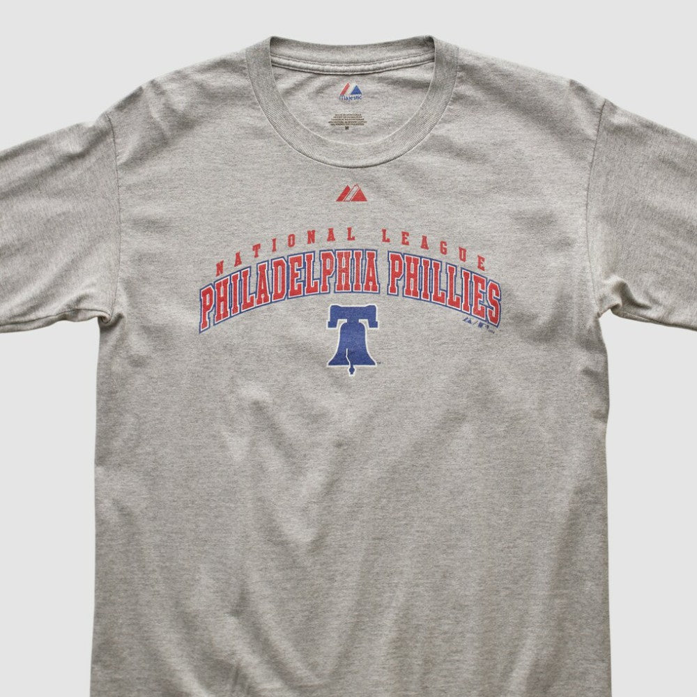Philadelphia Phillies Majestic 2000s Long Sleeve T-shirt - Heather Gray - Vintage T-shirts