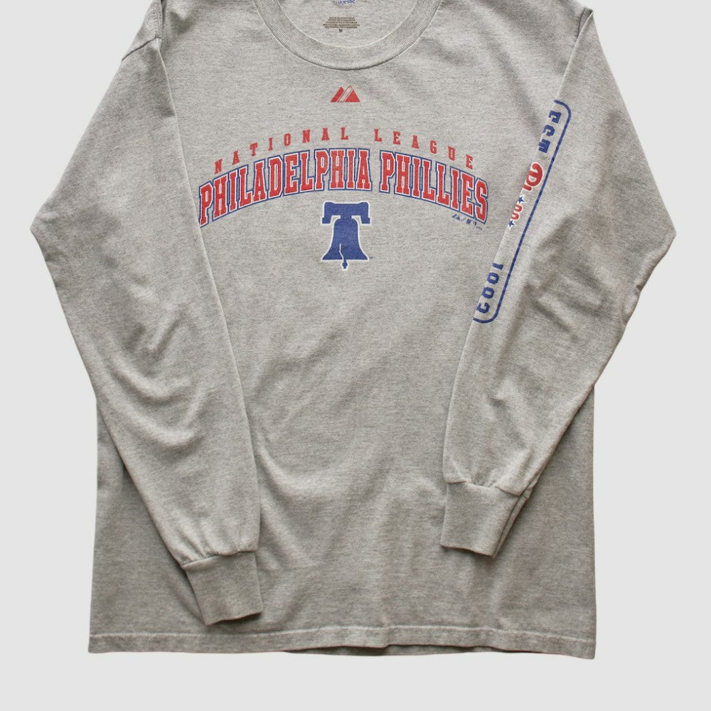 Philadelphia Phillies Majestic 2000s Long Sleeve T-shirt - Heather Gray - Vintage T-shirts