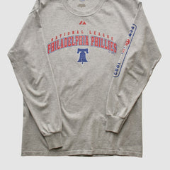 Philadelphia Phillies Majestic 2000s Long Sleeve T-shirt - Heather Gray - Vintage T-shirts