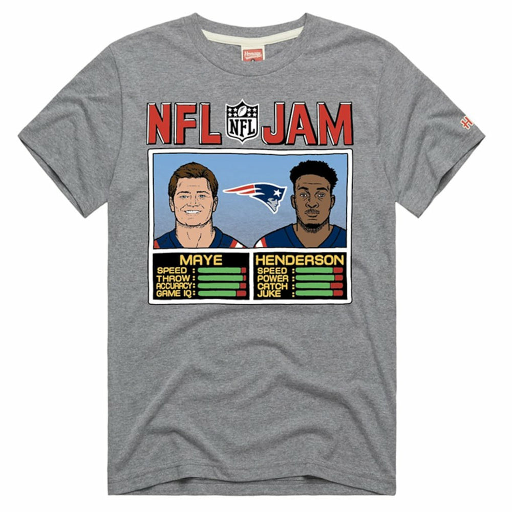 Drake Maye & TreVeyon Henderson New England Patriots Homage Unisex NFL Jam Tri-Blend T-Shirt - Gray T-shirts