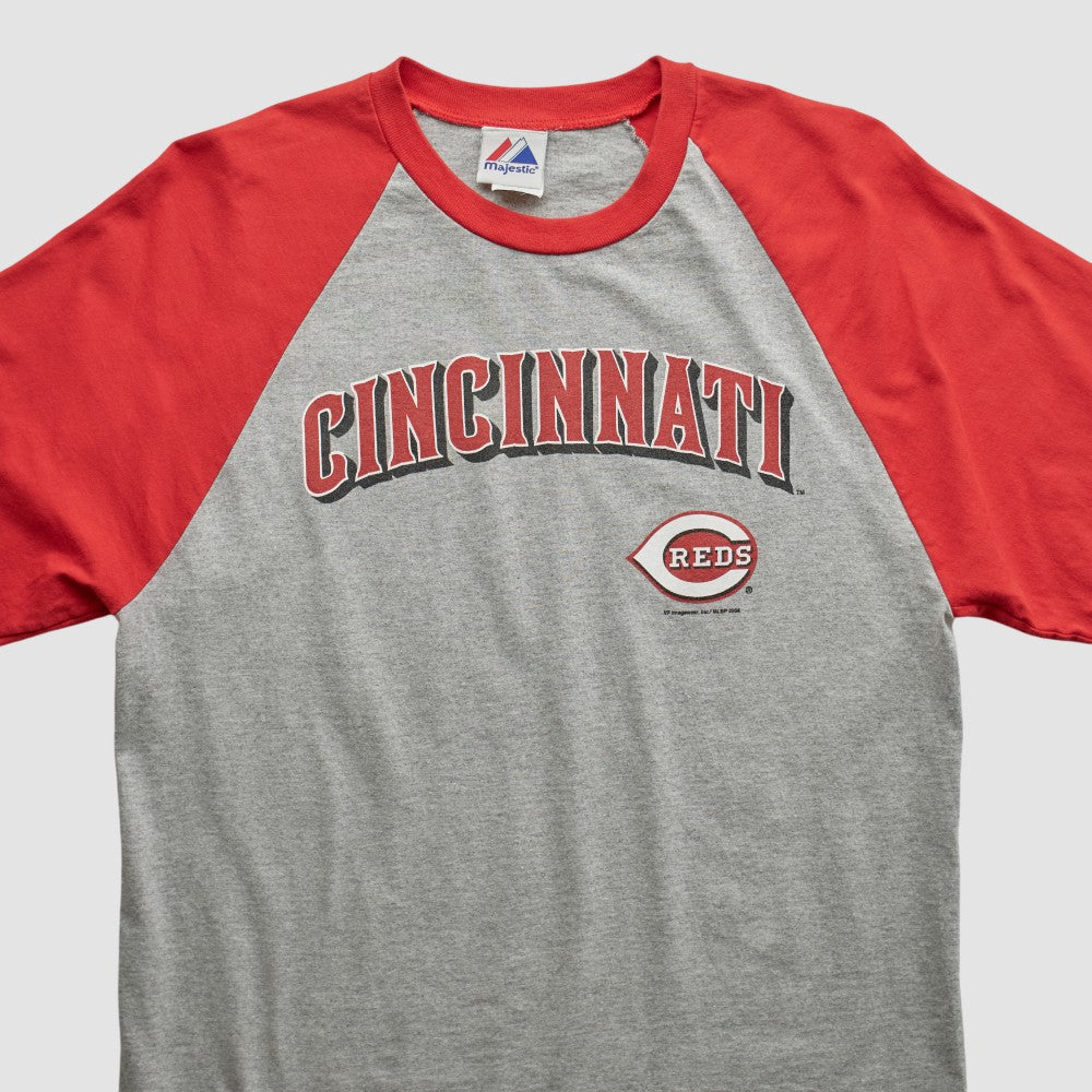 Cincinnati Reds Majestic 2000s T-shirt - Heather Gray - Vintage T-shirts