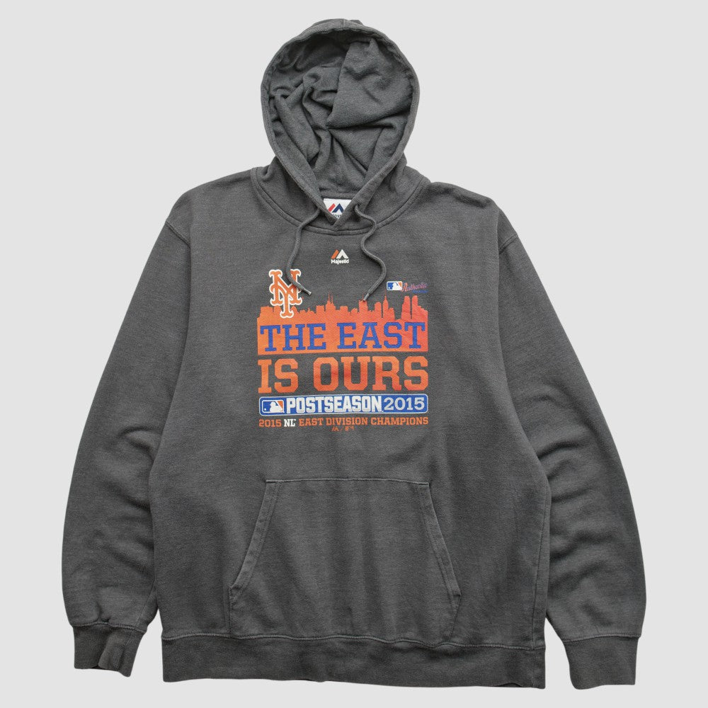 New York Mets Majestic 2015 Hooded Pullover Sweatshirt - Dark Heather Gray - XVintage Pullover