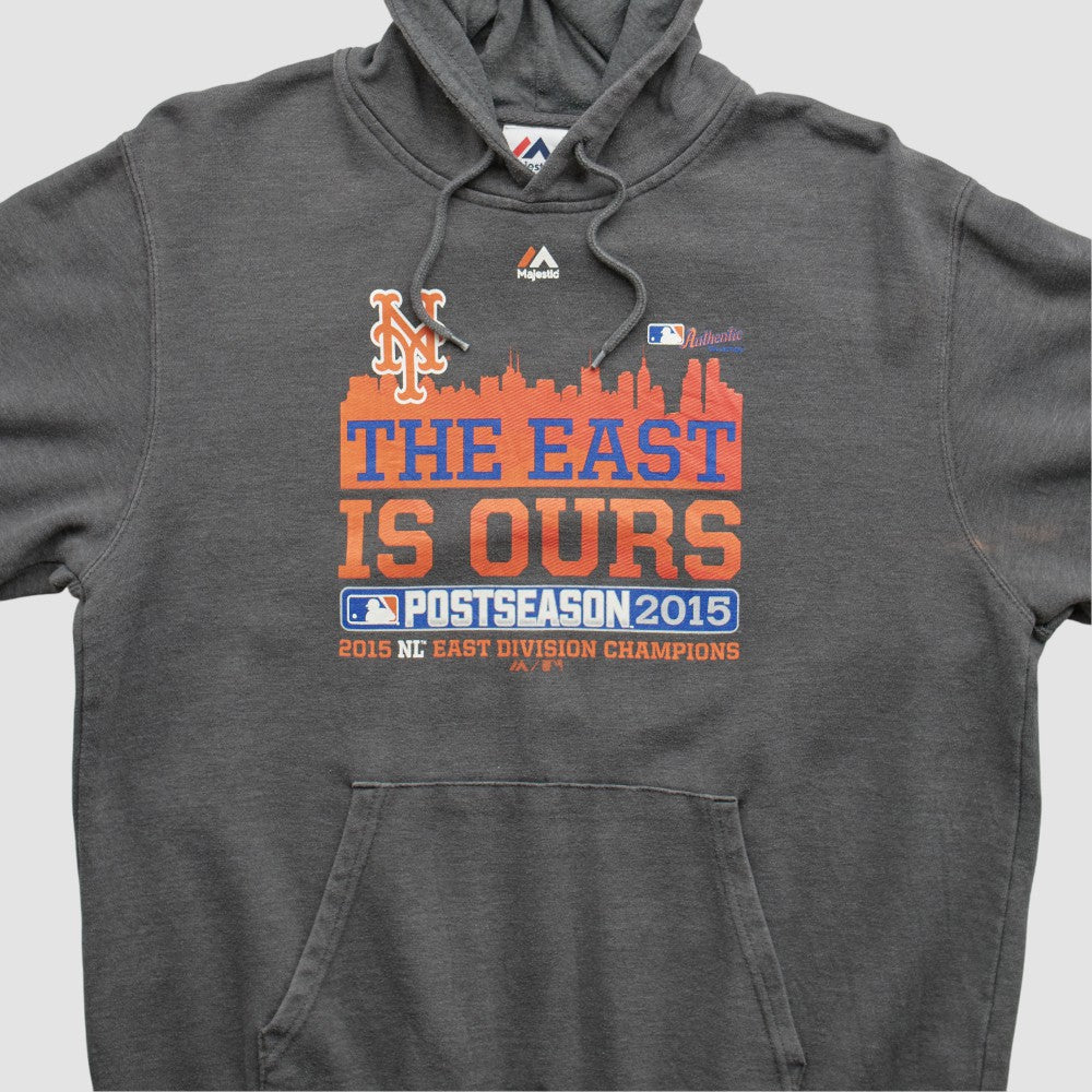 New York Mets Majestic 2015 Hooded Pullover Sweatshirt - Dark Heather Gray - XVintage Pullover