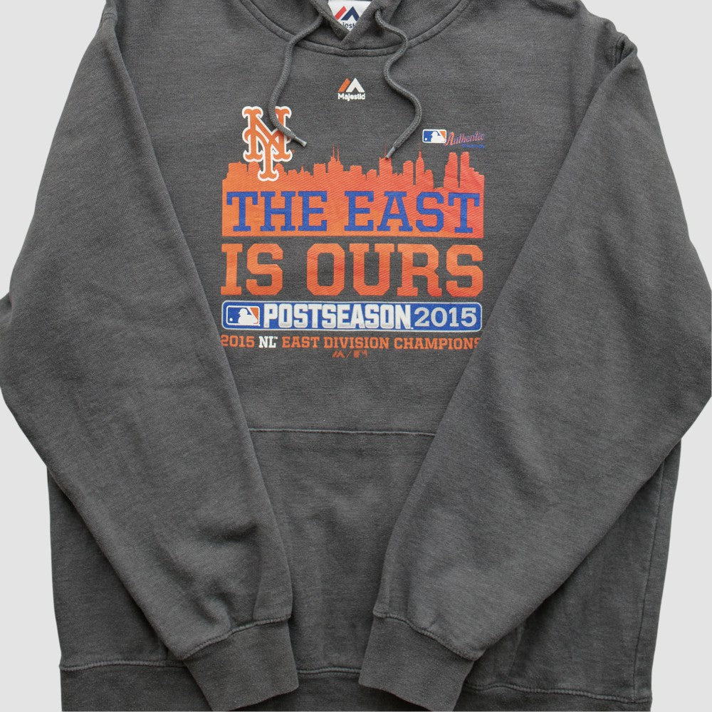 New York Mets Majestic 2015 Hooded Pullover Sweatshirt - Dark Heather Gray - XVintage Pullover