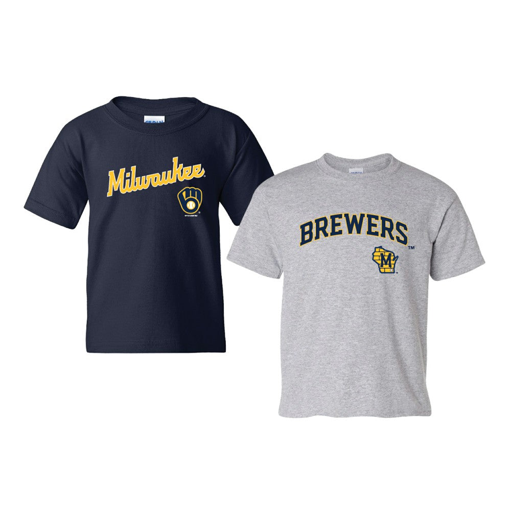 Milwaukee Brewers Soft as a Grape Youth 2-Pack Logo T-Shirt Set - Navy/Gray T-shirts