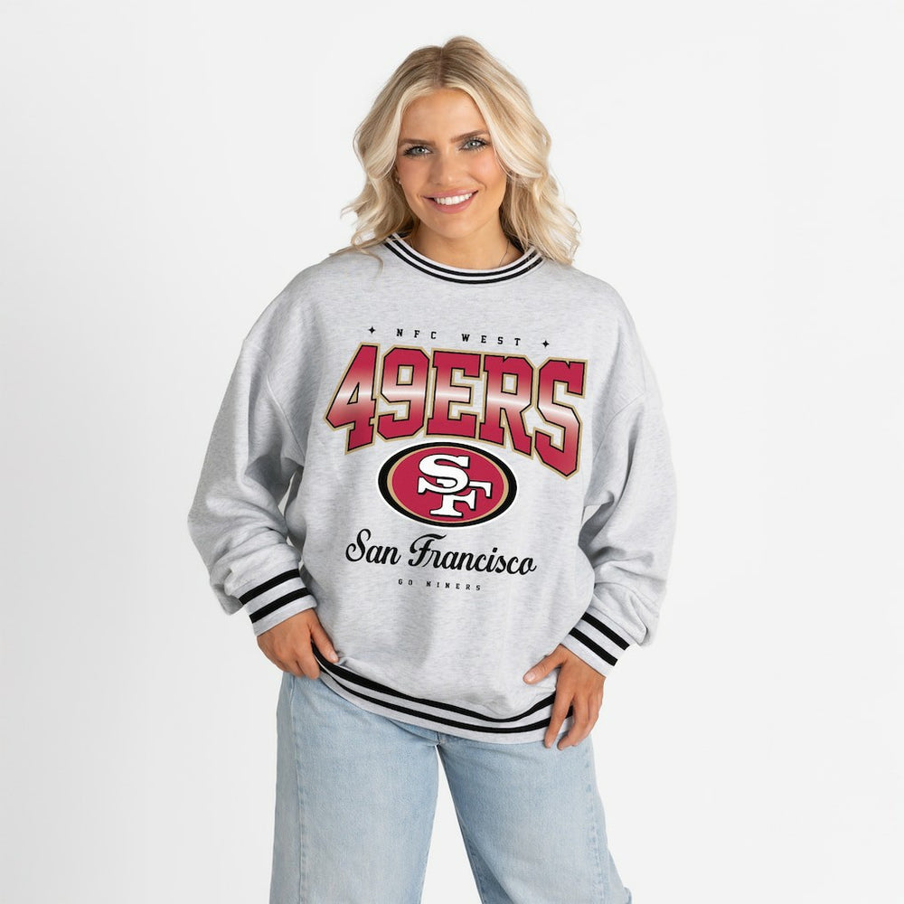 San Francisco 49ers Gameday Couture Women's Oversized Gridiron Drive Ringer Stripe Sweatshirt - Ash/Black Sweatshirts