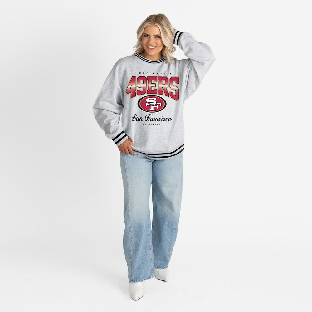 San Francisco 49ers Gameday Couture Women's Oversized Gridiron Drive Ringer Stripe Sweatshirt - Ash/Black Sweatshirts