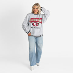 San Francisco 49ers Gameday Couture Women's Oversized Gridiron Drive Ringer Stripe Sweatshirt - Ash/Black Sweatshirts