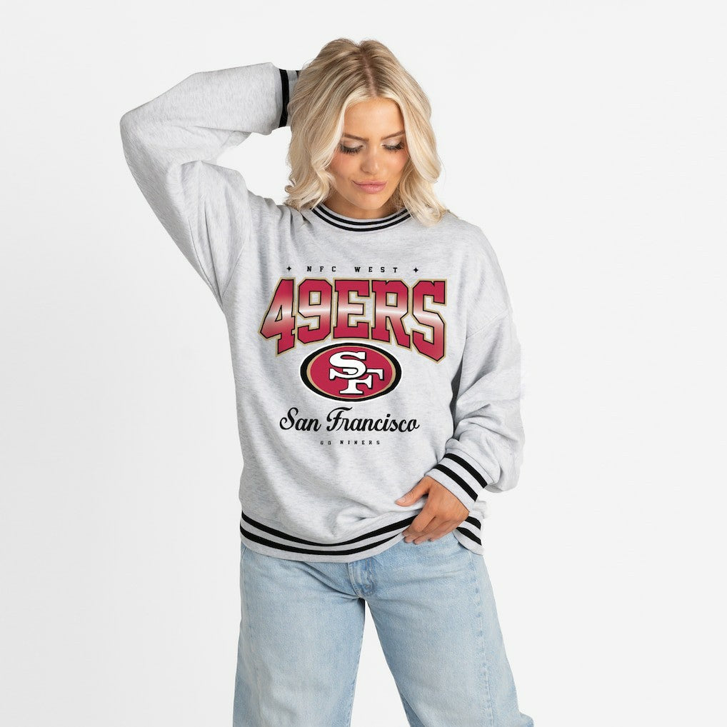 San Francisco 49ers Gameday Couture Women's Oversized Gridiron Drive Ringer Stripe Sweatshirt - Ash/Black Sweatshirts