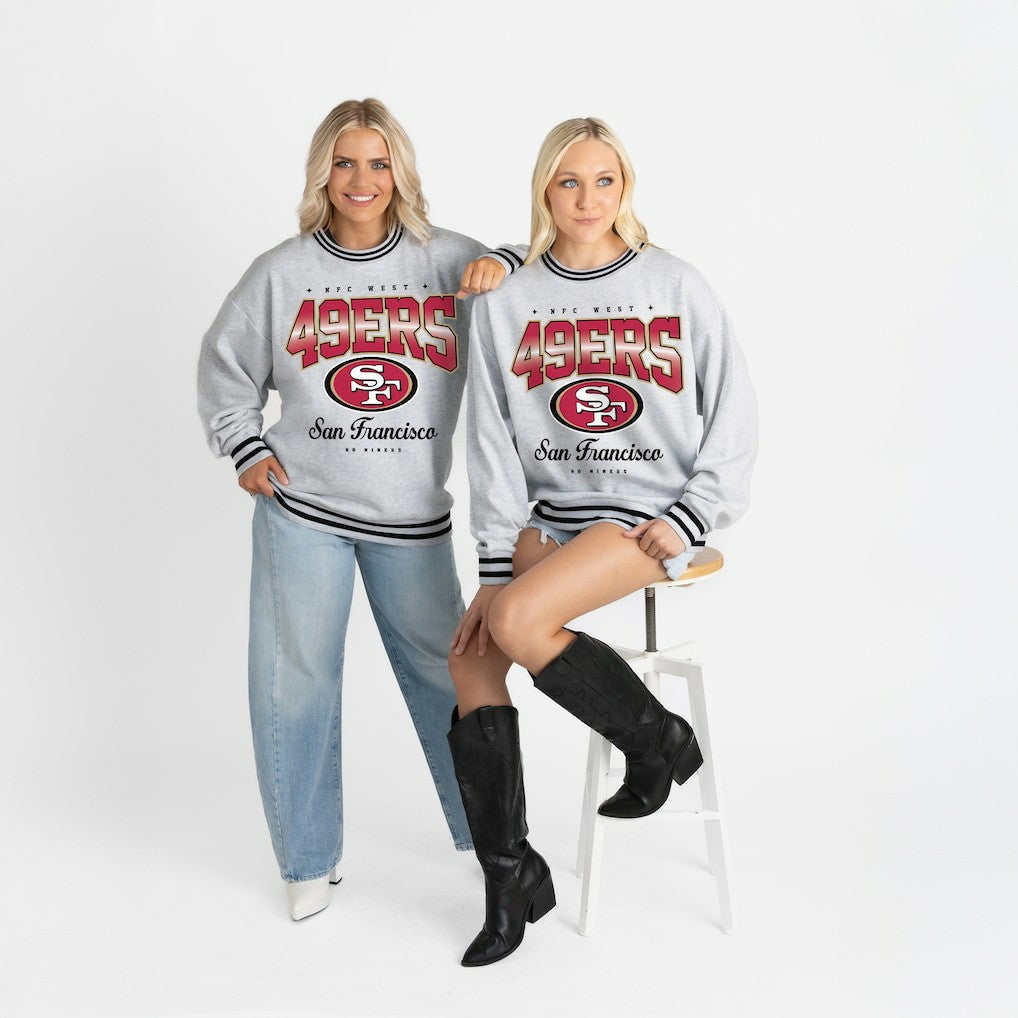 San Francisco 49ers Gameday Couture Women's Oversized Gridiron Drive Ringer Stripe Sweatshirt - Ash/Black Sweatshirts