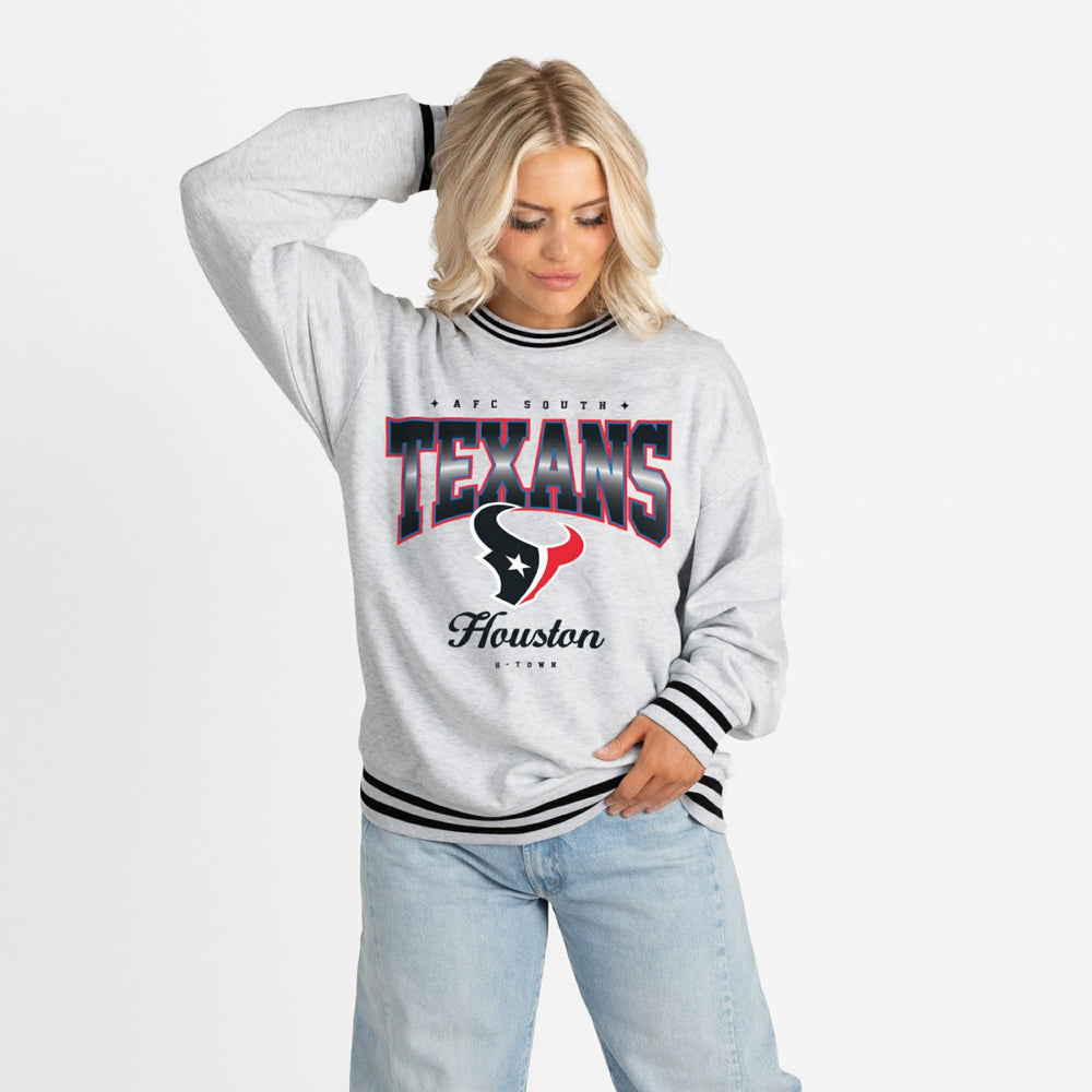 Houston Texans Gameday Couture Women's Oversized Gridiron Drive Ringer Stripe Sweatshirt - Ash/Black Sweatshirts
