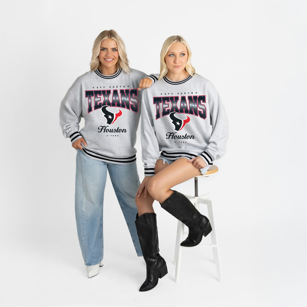 Houston Texans Gameday Couture Women's Oversized Gridiron Drive Ringer Stripe Sweatshirt - Ash/Black Sweatshirts