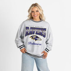 Baltimore Ravens Gameday Couture Women's Oversized Gridiron Drive Ringer Stripe Sweatshirt - Ash/Black Sweatshirts