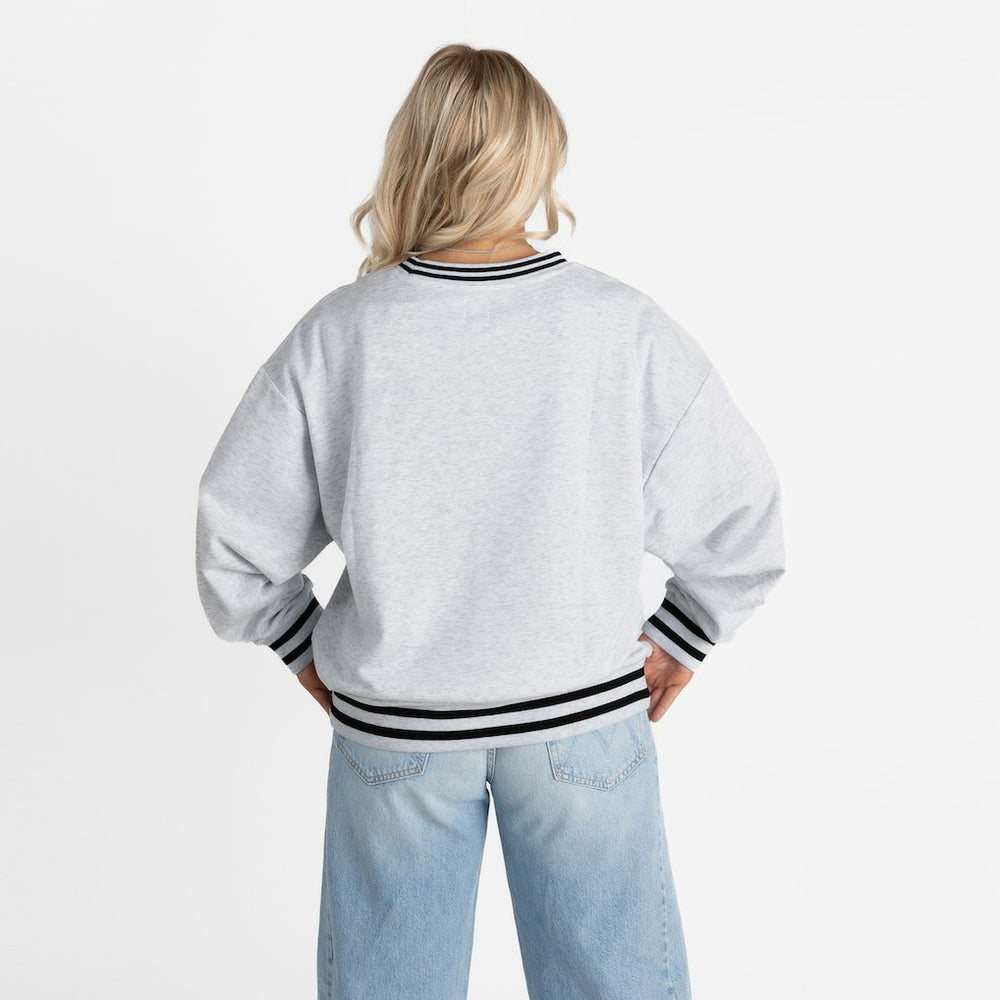 Baltimore Ravens Gameday Couture Women's Oversized Gridiron Drive Ringer Stripe Sweatshirt - Ash/Black Sweatshirts