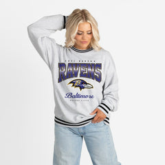 Baltimore Ravens Gameday Couture Women's Oversized Gridiron Drive Ringer Stripe Sweatshirt - Ash/Black Sweatshirts
