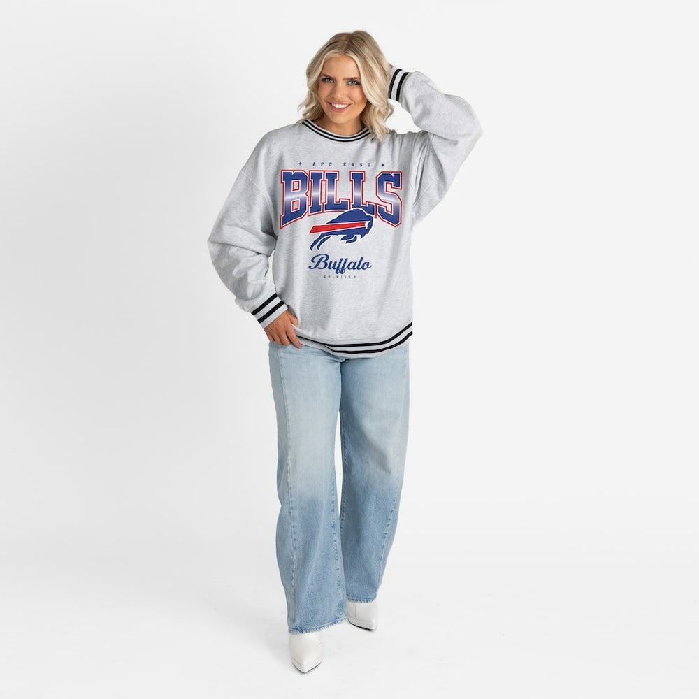 Buffalo Bills Gameday Couture Women's Oversized Gridiron Drive Ringer Stripe Sweatshirt - Ash/Black Sweatshirts