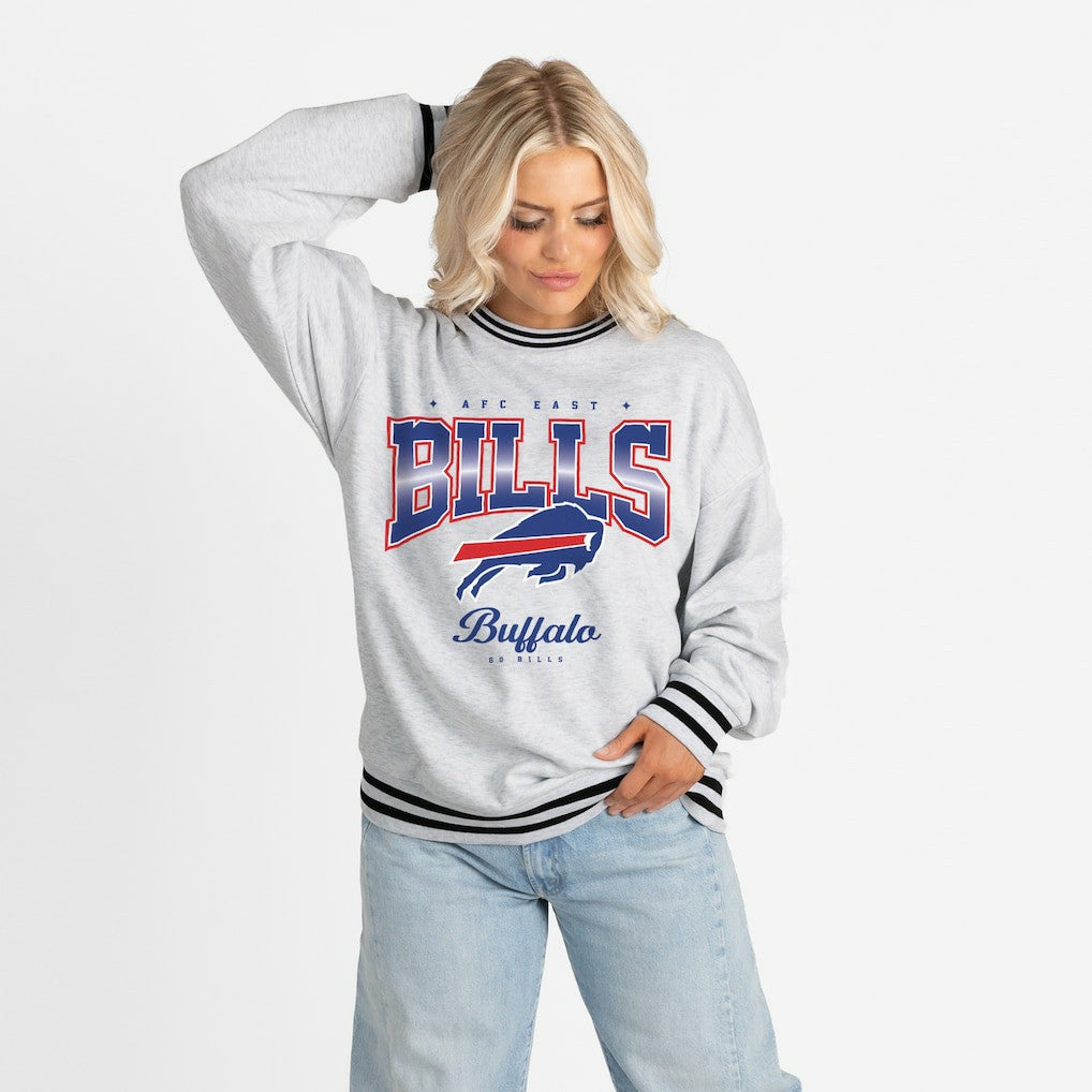 Buffalo Bills Gameday Couture Women's Oversized Gridiron Drive Ringer Stripe Sweatshirt - Ash/Black Sweatshirts