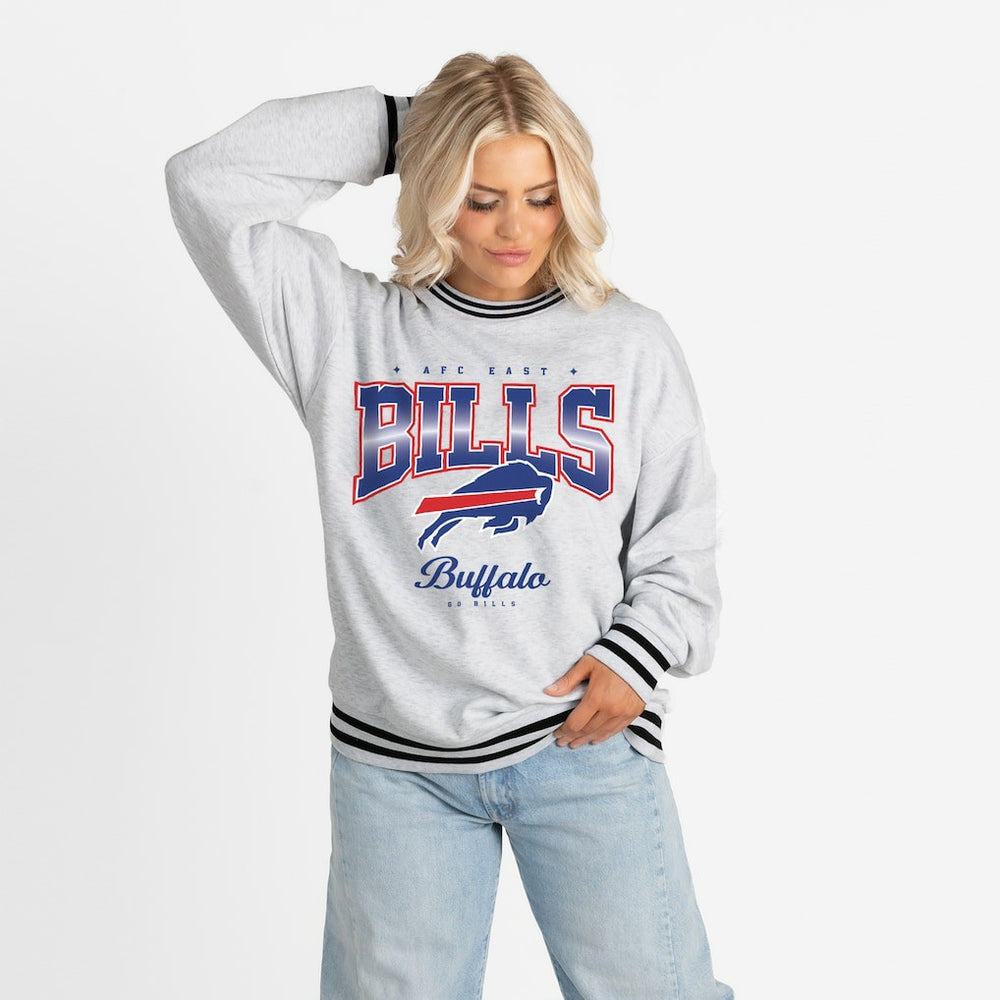 Buffalo Bills Gameday Couture Women's Oversized Gridiron Drive Ringer Stripe Sweatshirt - Ash/Black Sweatshirts