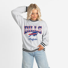 Buffalo Bills Gameday Couture Women's Oversized Gridiron Drive Ringer Stripe Sweatshirt - Ash/Black Sweatshirts