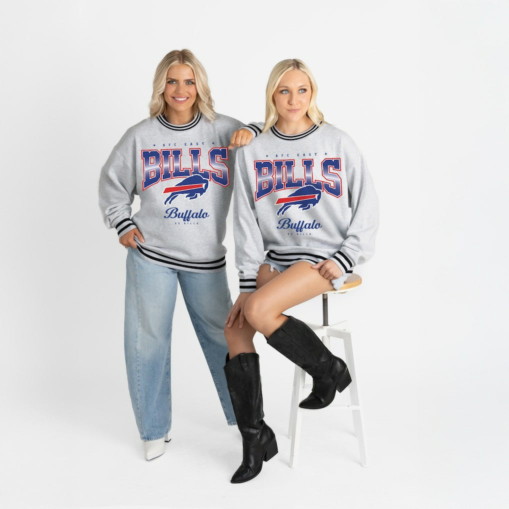 Buffalo Bills Gameday Couture Women's Oversized Gridiron Drive Ringer Stripe Sweatshirt - Ash/Black Sweatshirts
