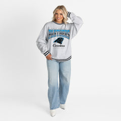 Carolina Panthers Gameday Couture Women's Oversized Gridiron Drive Ringer Stripe Sweatshirt - Ash/Black Sweatshirts