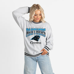 Carolina Panthers Gameday Couture Women's Oversized Gridiron Drive Ringer Stripe Sweatshirt - Ash/Black Sweatshirts