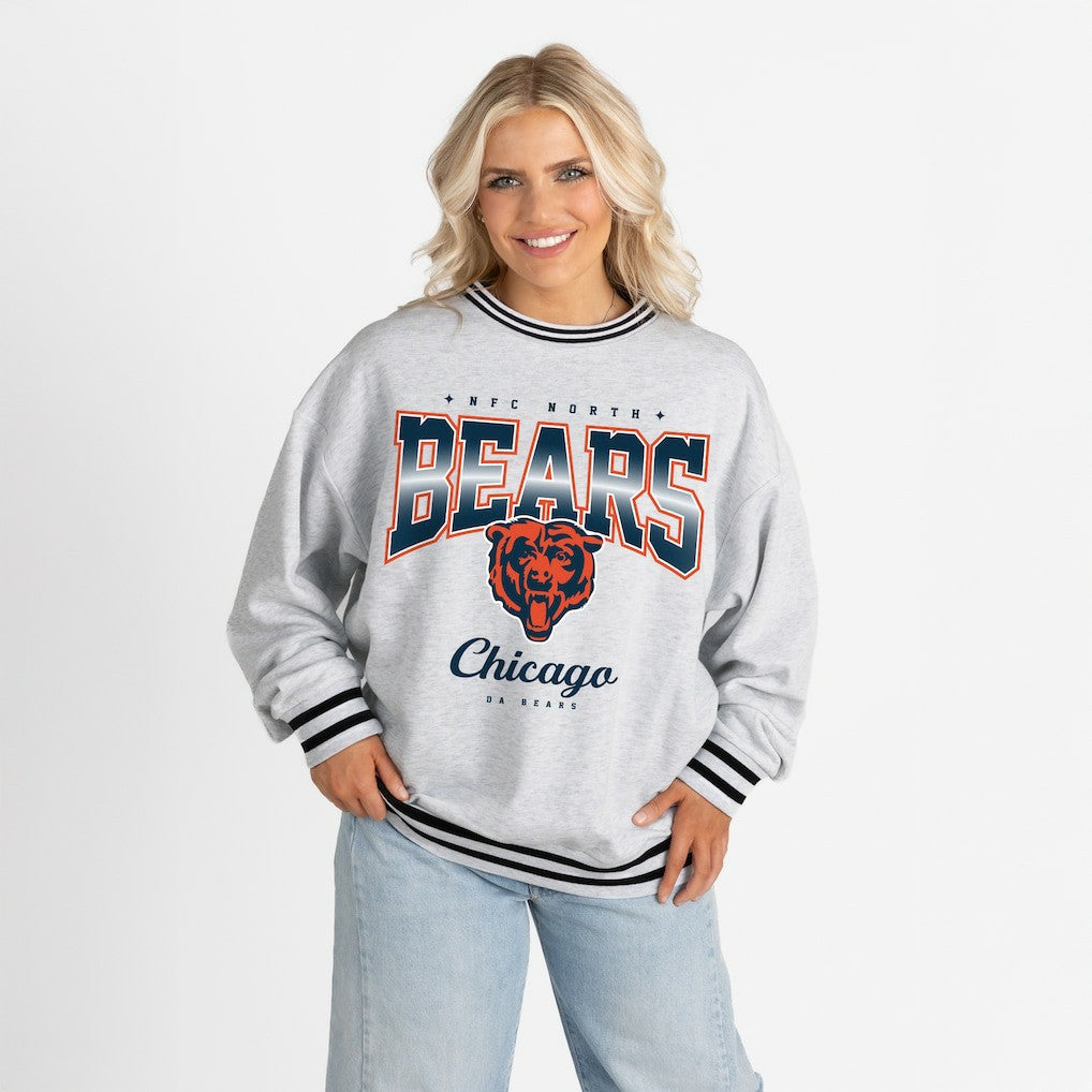 Chicago Bears Gameday Couture Women's Oversized Gridiron Drive Ringer Stripe Sweatshirt - Ash/Black Sweatshirts