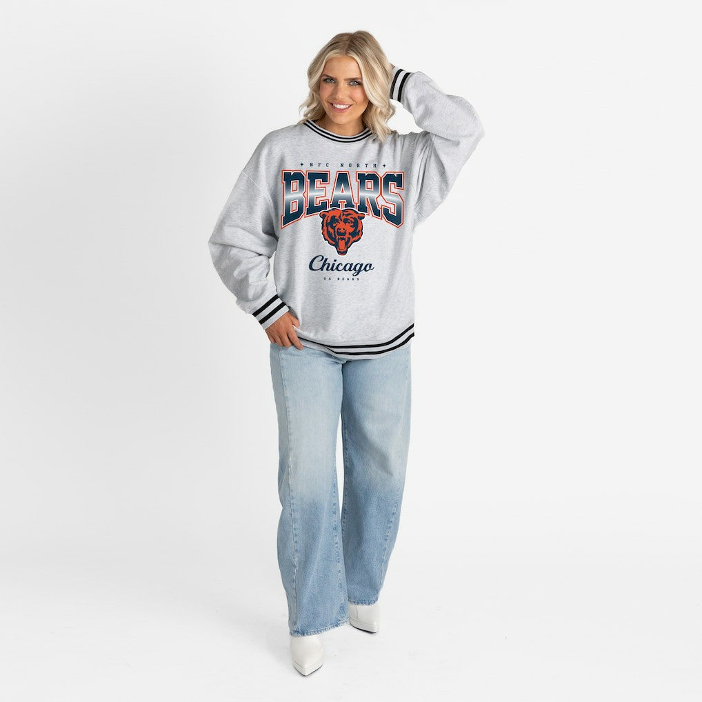 Chicago Bears Gameday Couture Women's Oversized Gridiron Drive Ringer Stripe Sweatshirt - Ash/Black Sweatshirts