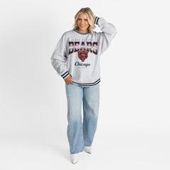 Chicago Bears Gameday Couture Women's Oversized Gridiron Drive Ringer Stripe Sweatshirt - Ash/Black Sweatshirts