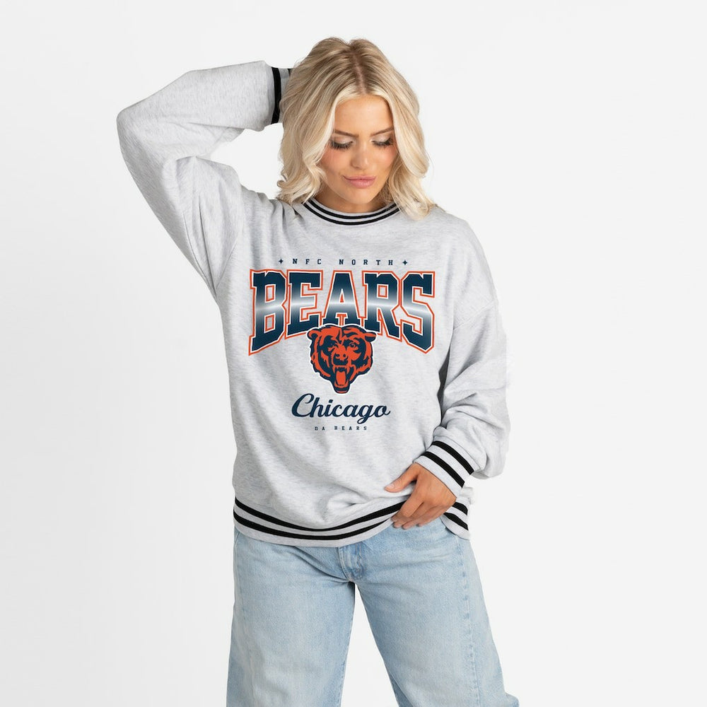 Chicago Bears Gameday Couture Women's Oversized Gridiron Drive Ringer Stripe Sweatshirt - Ash/Black Sweatshirts