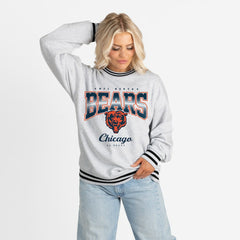 Chicago Bears Gameday Couture Women's Oversized Gridiron Drive Ringer Stripe Sweatshirt - Ash/Black Sweatshirts