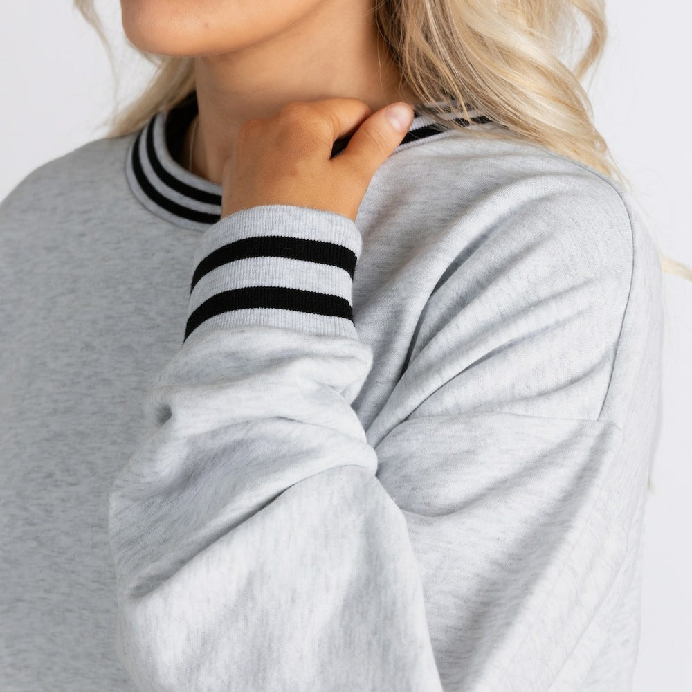 Chicago Bears Gameday Couture Women's Oversized Gridiron Drive Ringer Stripe Sweatshirt - Ash/Black Sweatshirts