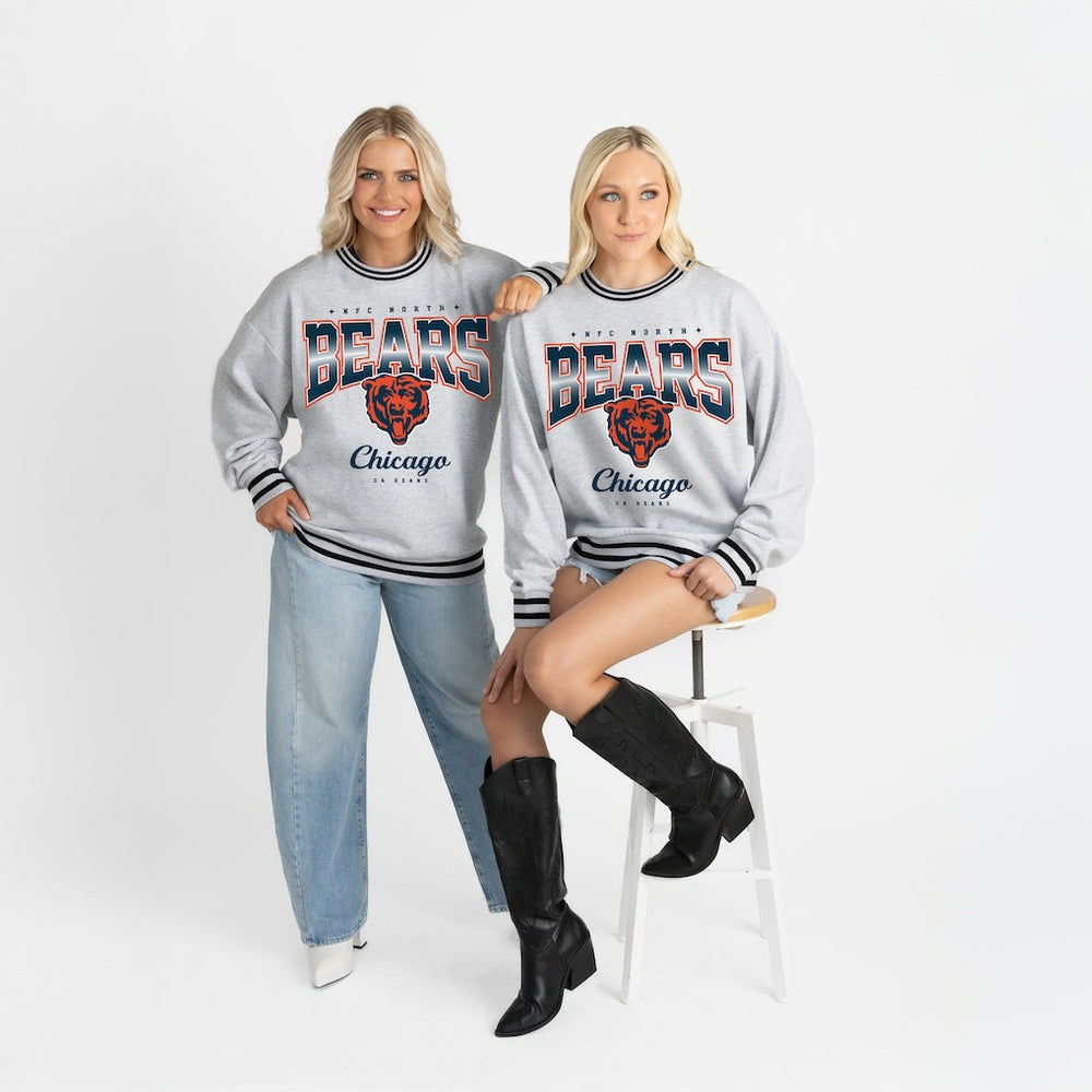 Chicago Bears Gameday Couture Women's Oversized Gridiron Drive Ringer Stripe Sweatshirt - Ash/Black Sweatshirts