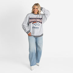 Denver Broncos Gameday Couture Women's Oversized Gridiron Drive Ringer Stripe Sweatshirt - Ash/Black Sweatshirts