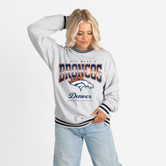 Denver Broncos Gameday Couture Women's Oversized Gridiron Drive Ringer Stripe Sweatshirt - Ash/Black Sweatshirts