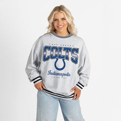 Indianapolis Colts Gameday Couture Women's Oversized Gridiron Drive Ringer Stripe Sweatshirt - Ash/Black Sweatshirts