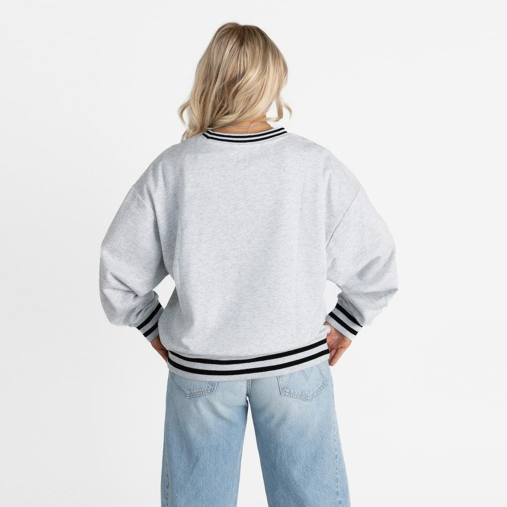 Kansas City Chiefs Gameday Couture Women's Oversized Gridiron Drive Ringer Stripe Sweatshirt - Ash/Black Sweatshirts