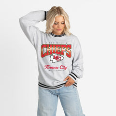 Kansas City Chiefs Gameday Couture Women's Oversized Gridiron Drive Ringer Stripe Sweatshirt - Ash/Black Sweatshirts